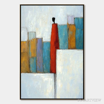 BUYARTVIEW the Observer – Colorful Abstract Figurative Cityscape Painting - image 1