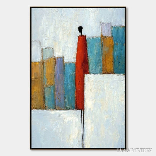 BUYARTVIEW the Observer – Colorful Abstract Figurative Cityscape Painting - image 1