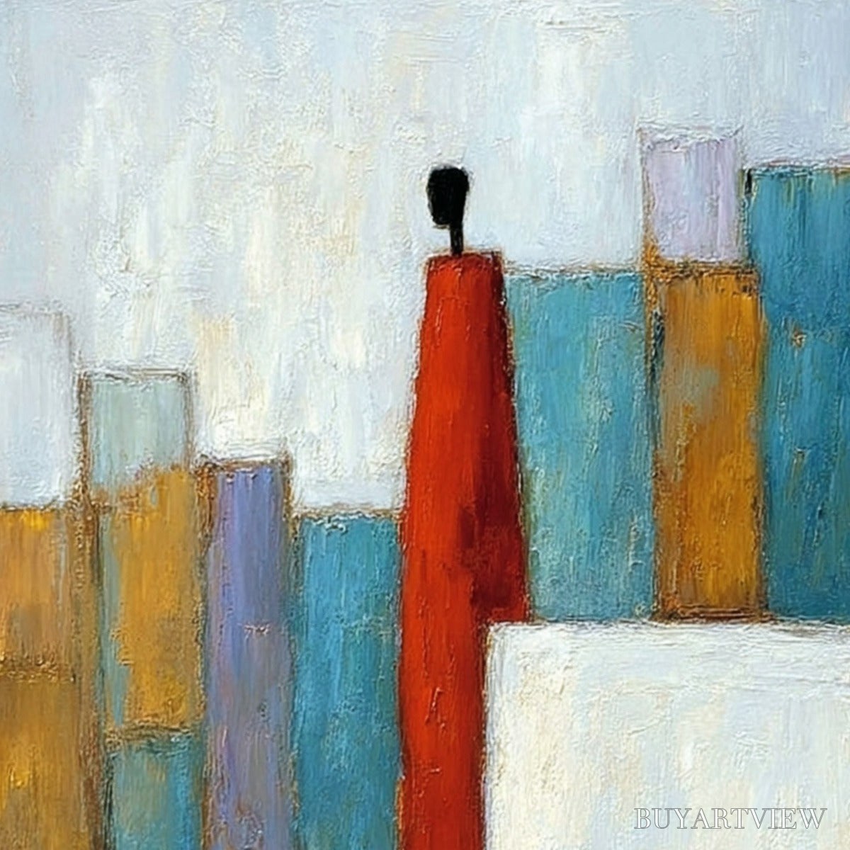 BUYARTVIEW the Observer – Colorful Abstract Figurative Cityscape Painting - image 3