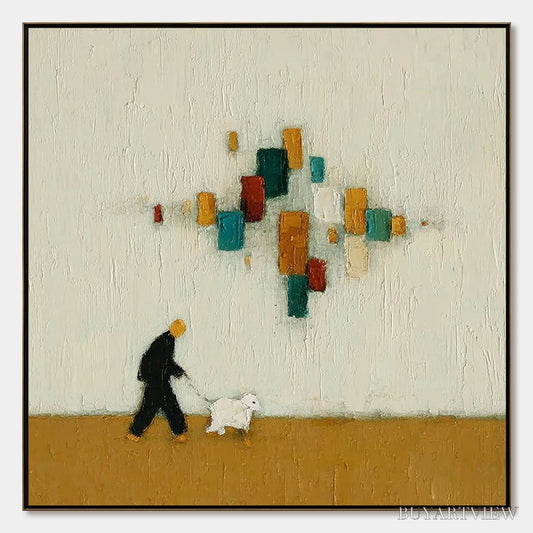 BUYARTVIEW Urban Stroll – Textured Figurative Abstract Painting of a Walk with a Companion - image 1