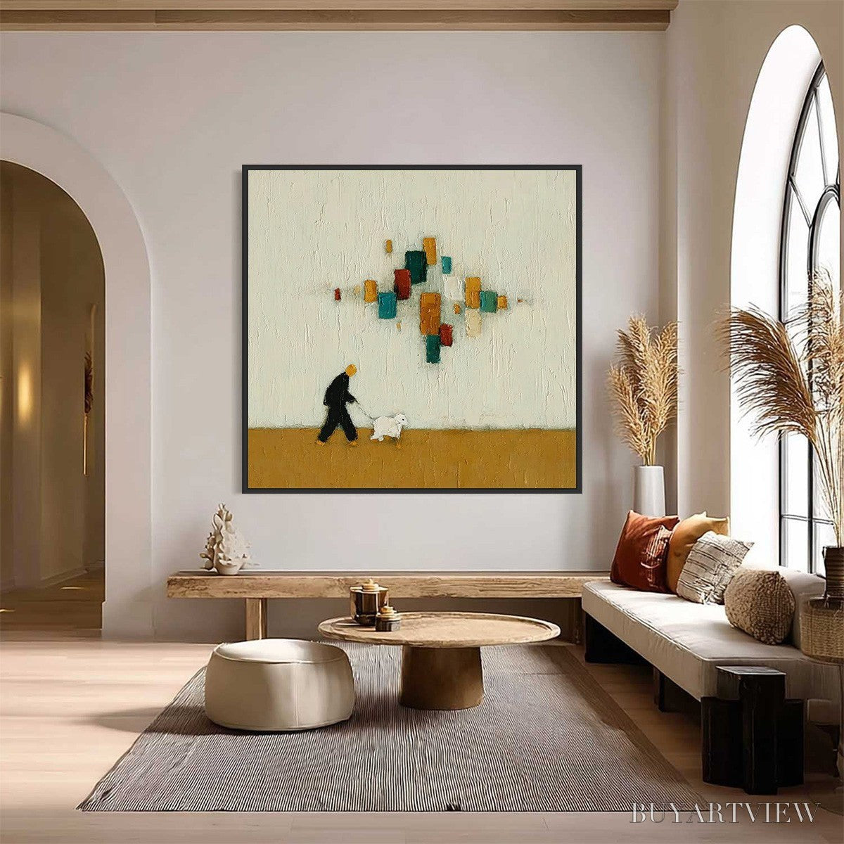 BUYARTVIEW Urban Stroll – Textured Figurative Abstract Painting of a Walk with a Companion - image 2