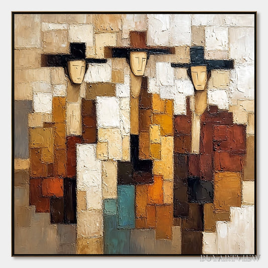 BUYARTVIEW the Compadres – Abstract Figurative Impasto Palette Knife Painting - image 1