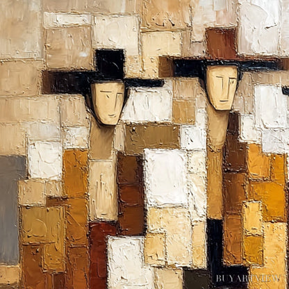 BUYARTVIEW the Compadres – Abstract Figurative Impasto Palette Knife Painting - image 5