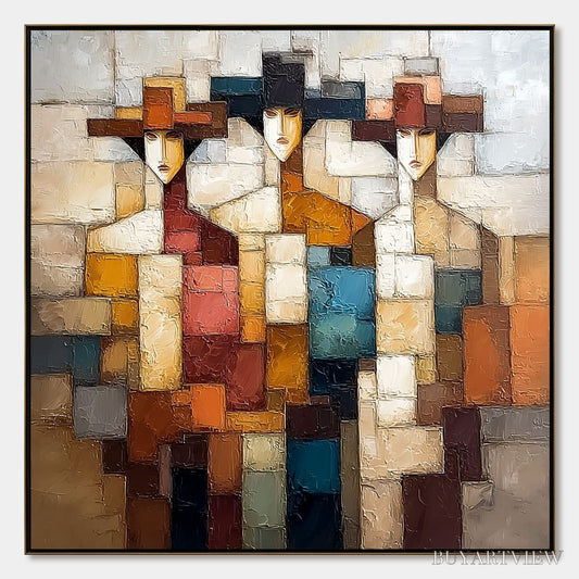 BUYARTVIEW the Triad – Textured Abstract Figurative Oil Painting - image 1