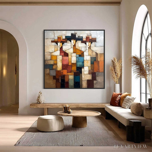 BUYARTVIEW the Triad – Textured Abstract Figurative Oil Painting - image 2