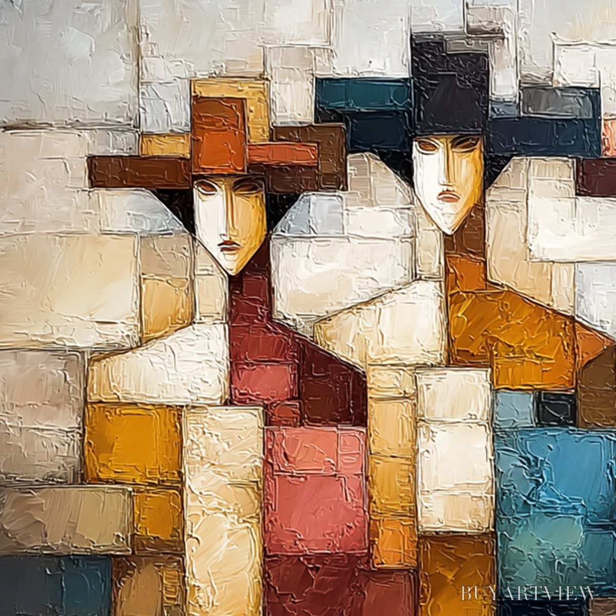 BUYARTVIEW the Triad – Textured Abstract Figurative Oil Painting - image 5