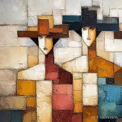 BUYARTVIEW the Triad – Textured Abstract Figurative Oil Painting - image 5