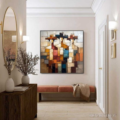 BUYARTVIEW the Triad – Textured Abstract Figurative Oil Painting - image 6