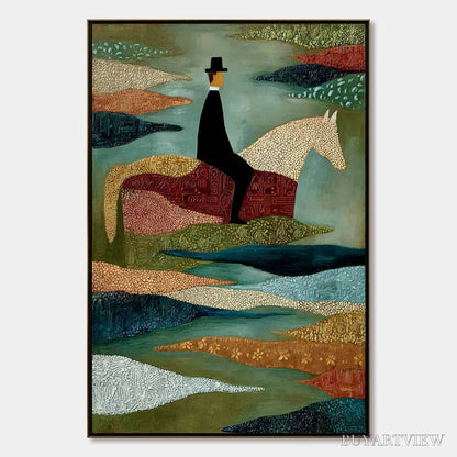 BUYARTVIEW the Sojourner – Textured Figurative Painting of a Rider on Horseback - image 1