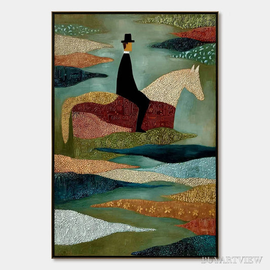BUYARTVIEW the Sojourner – Textured Figurative Painting of a Rider on Horseback - image 1
