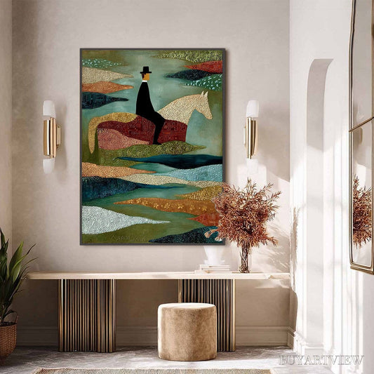 BUYARTVIEW the Sojourner – Textured Figurative Painting of a Rider on Horseback - image 2