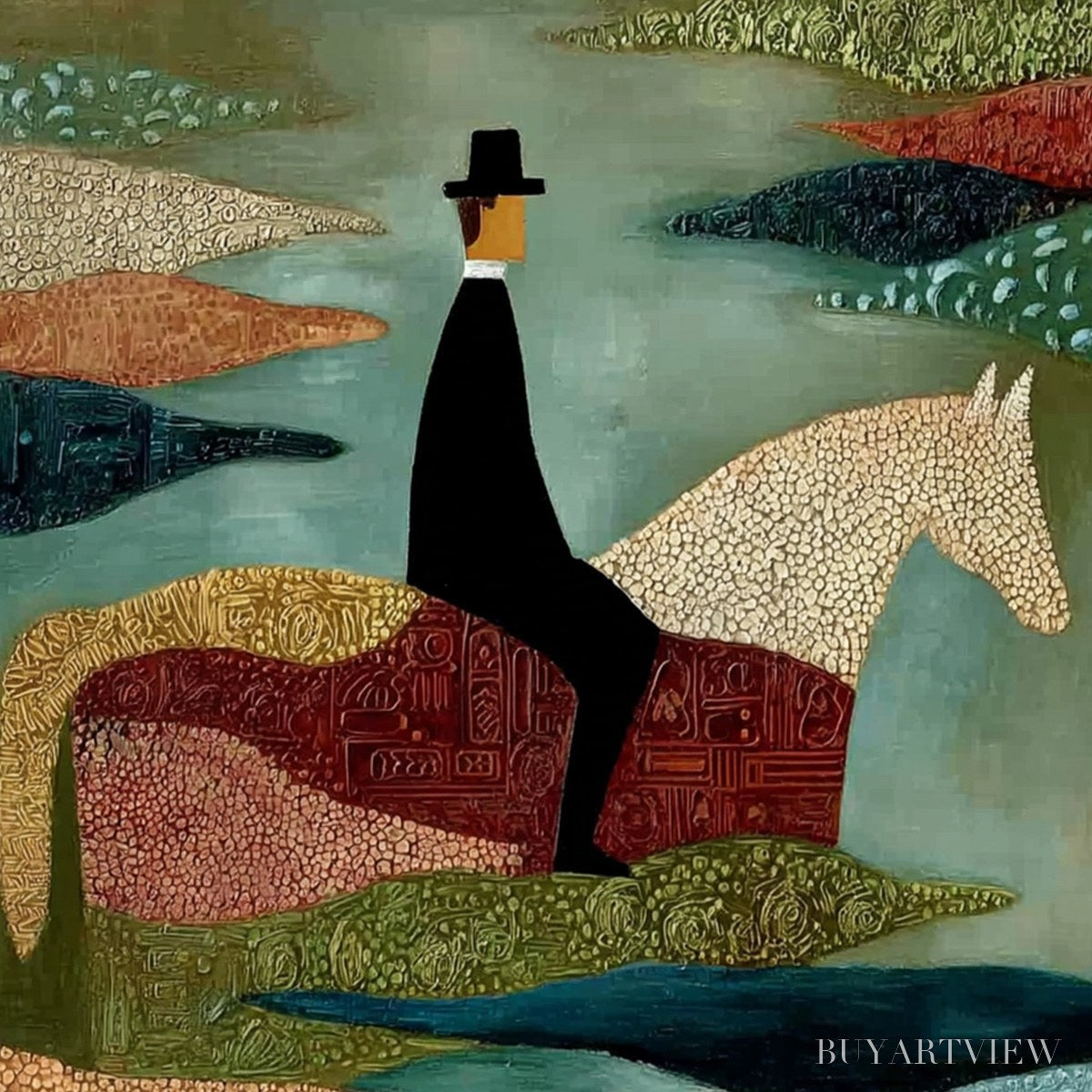 BUYARTVIEW the Sojourner – Textured Figurative Painting of a Rider on Horseback - image 3
