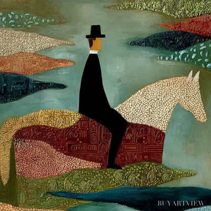 BUYARTVIEW the Sojourner – Textured Figurative Painting of a Rider on Horseback - image 3