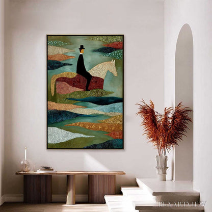BUYARTVIEW the Sojourner – Textured Figurative Painting of a Rider on Horseback - image 4