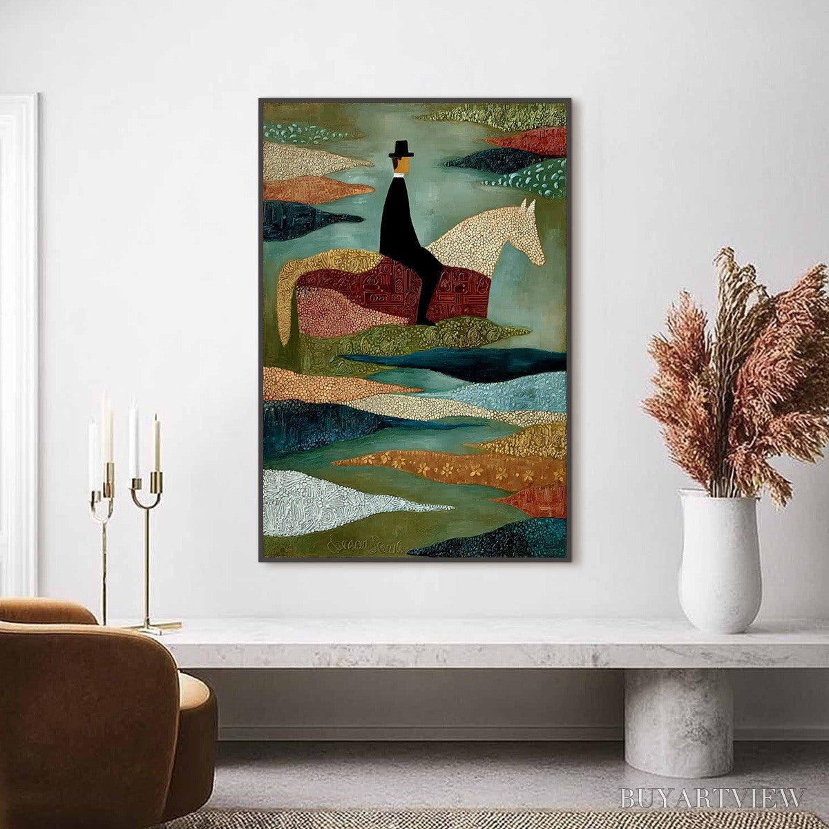 BUYARTVIEW the Sojourner – Textured Figurative Painting of a Rider on Horseback - image 6