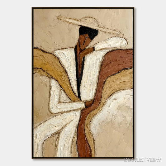BUYARTVIEW Repose – Textured Abstract Figure Painting in Neutral Tones - image 1