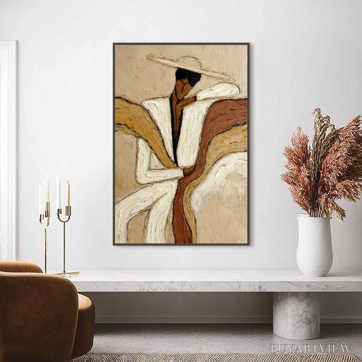BUYARTVIEW Repose – Textured Abstract Figure Painting in Neutral Tones - image 4
