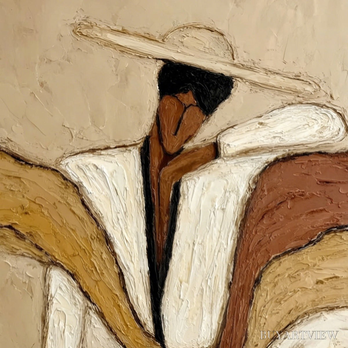 BUYARTVIEW Repose – Textured Abstract Figure Painting in Neutral Tones - image 5