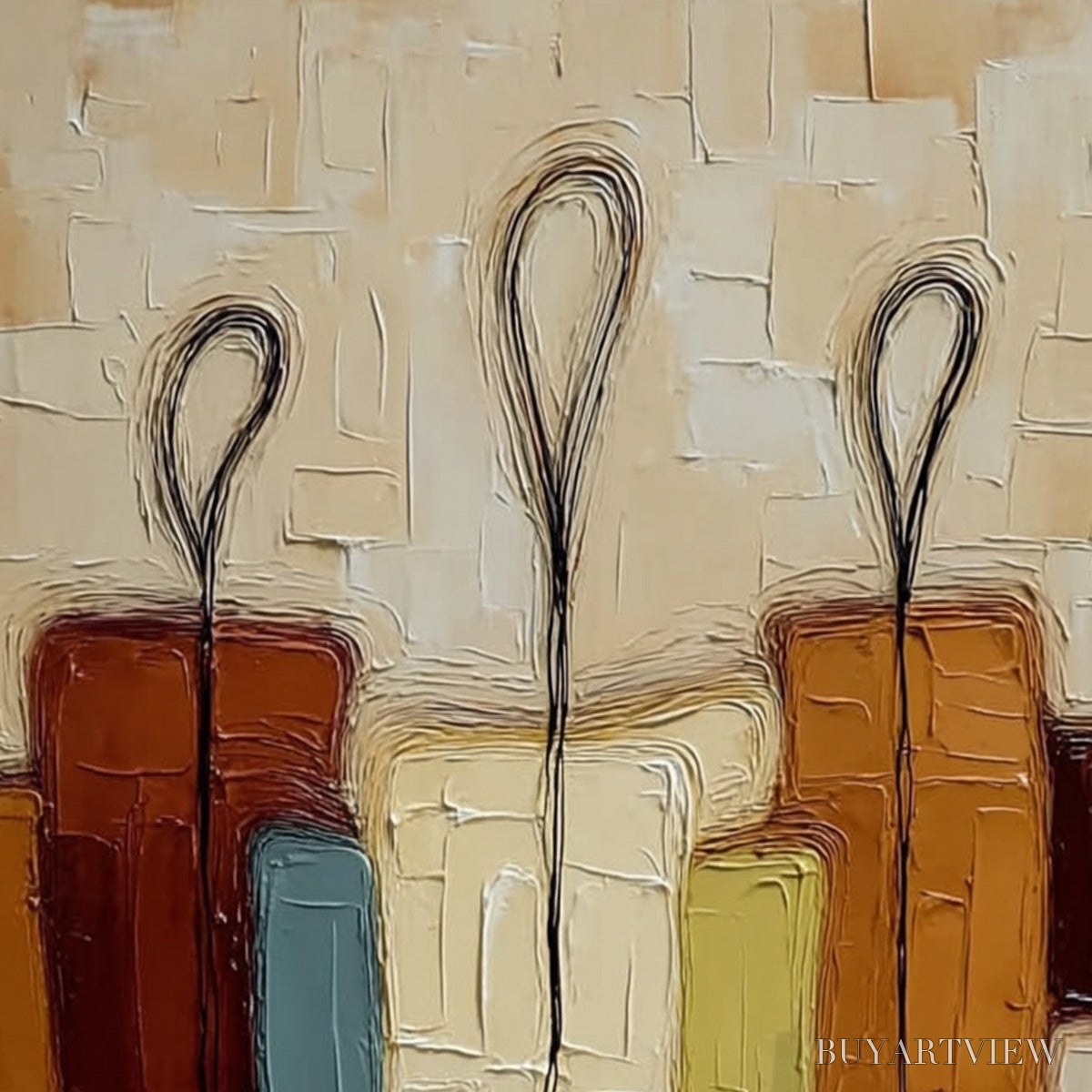 BUYARTVIEW Kinship – Textured Abstract Figurative Painting of Three People - image 3