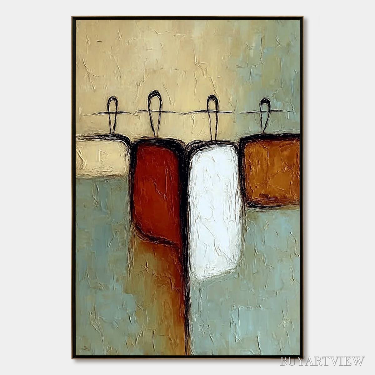 BUYARTVIEW Gathering – Textured Wabi Sabi Abstract Figurative Painting - image 1