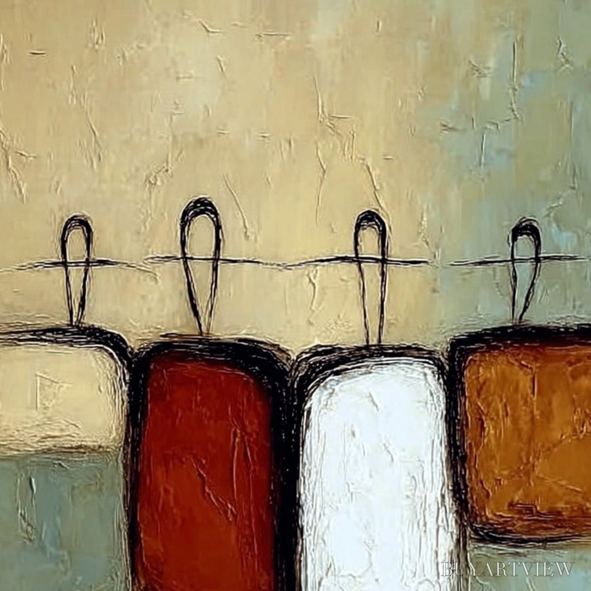 BUYARTVIEW Gathering – Textured Wabi Sabi Abstract Figurative Painting - image 3