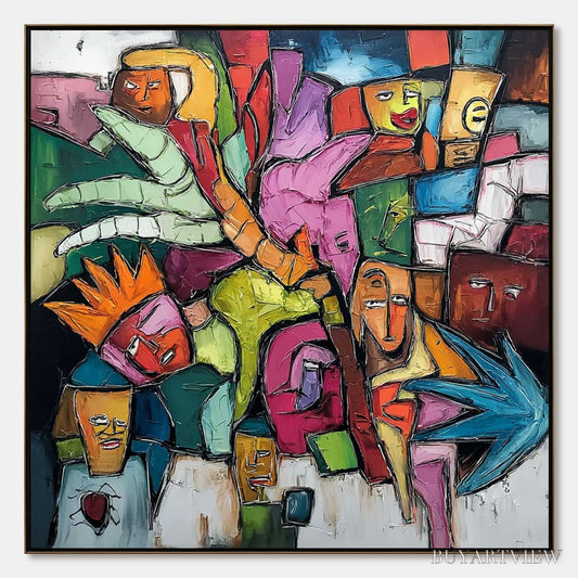 BUYARTVIEW Urban Mosaic – Colorful Abstract Figurative Crowd Painting - image 1