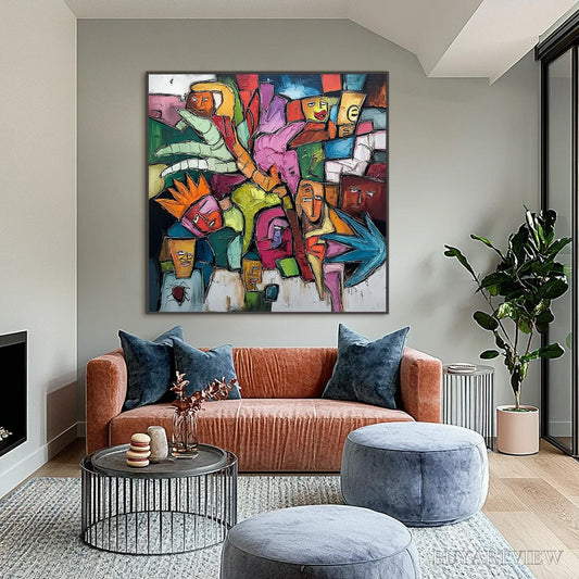 BUYARTVIEW Urban Mosaic – Colorful Abstract Figurative Crowd Painting - image 2