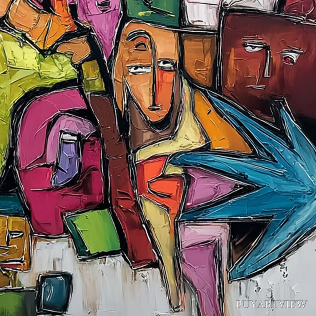 BUYARTVIEW Urban Mosaic – Colorful Abstract Figurative Crowd Painting - image 5