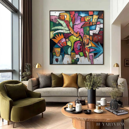 BUYARTVIEW Urban Mosaic – Colorful Abstract Figurative Crowd Painting - image 6