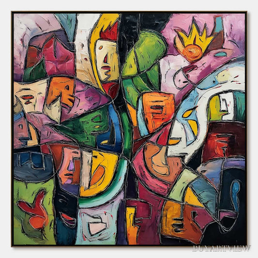 BUYARTVIEW Carnival of Souls – Large Colorful Abstract Figurative - image 1