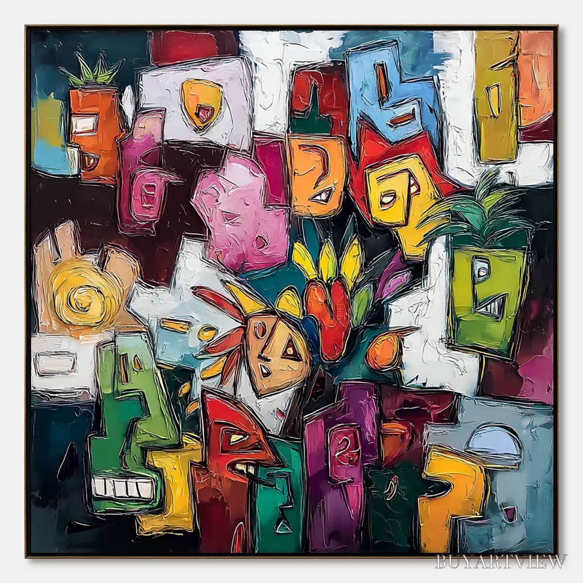 BUYARTVIEW Urban Mosaic – Colorful Abstract People Painting with Heavy Texture - image 1