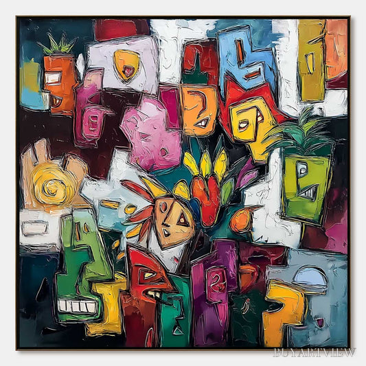 BUYARTVIEW Urban Mosaic – Colorful Abstract People Painting with Heavy Texture - image 1