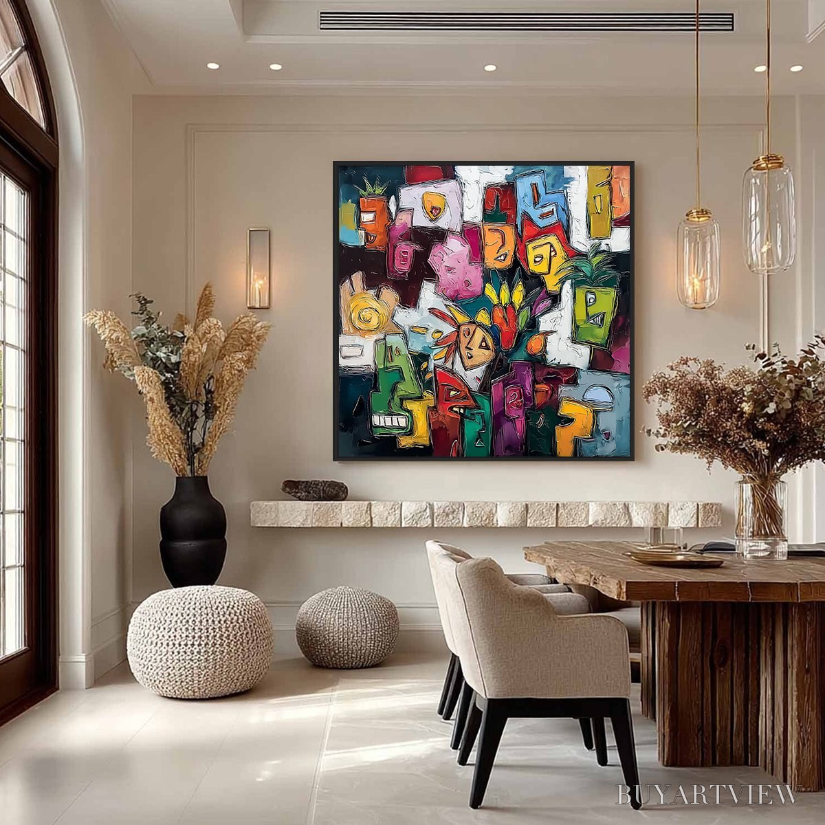 BUYARTVIEW Urban Mosaic – Colorful Abstract People Painting with Heavy Texture - image 4