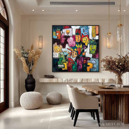 BUYARTVIEW Urban Mosaic – Colorful Abstract People Painting with Heavy Texture - image 4