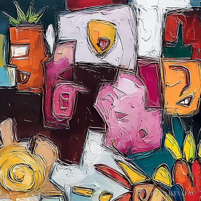 BUYARTVIEW Urban Mosaic – Colorful Abstract People Painting with Heavy Texture - image 5
