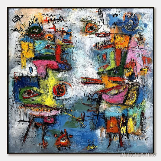 BUYARTVIEW Confrontation – Vibrant Abstract Figurative Expressionist Painting - image 1