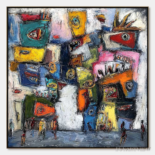 BUYARTVIEW Confrontation-Vibrant-Abstract-Figurative-Expressionist-Painting - image 1