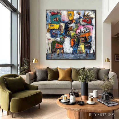 BUYARTVIEW Confrontation-Vibrant-Abstract-Figurative-Expressionist-Painting - image 6