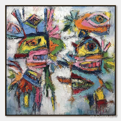 BUYARTVIEW Conversation Pieces – Vibrant Textured Abstract Figurative Painting - image 1