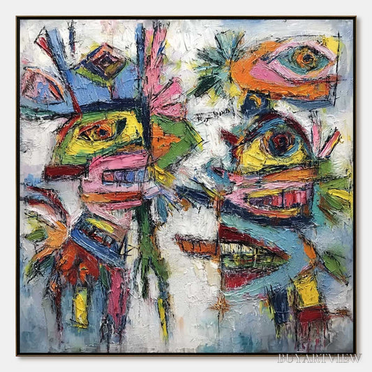 BUYARTVIEW Conversation Pieces – Vibrant Textured Abstract Figurative Painting - image 1