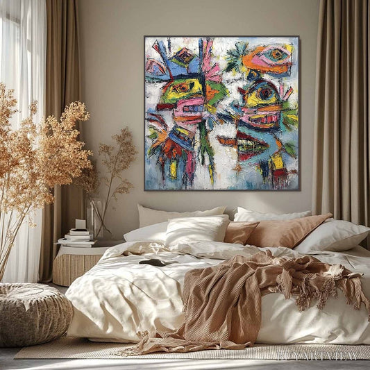 BUYARTVIEW Conversation Pieces – Vibrant Textured Abstract Figurative Painting - image 2
