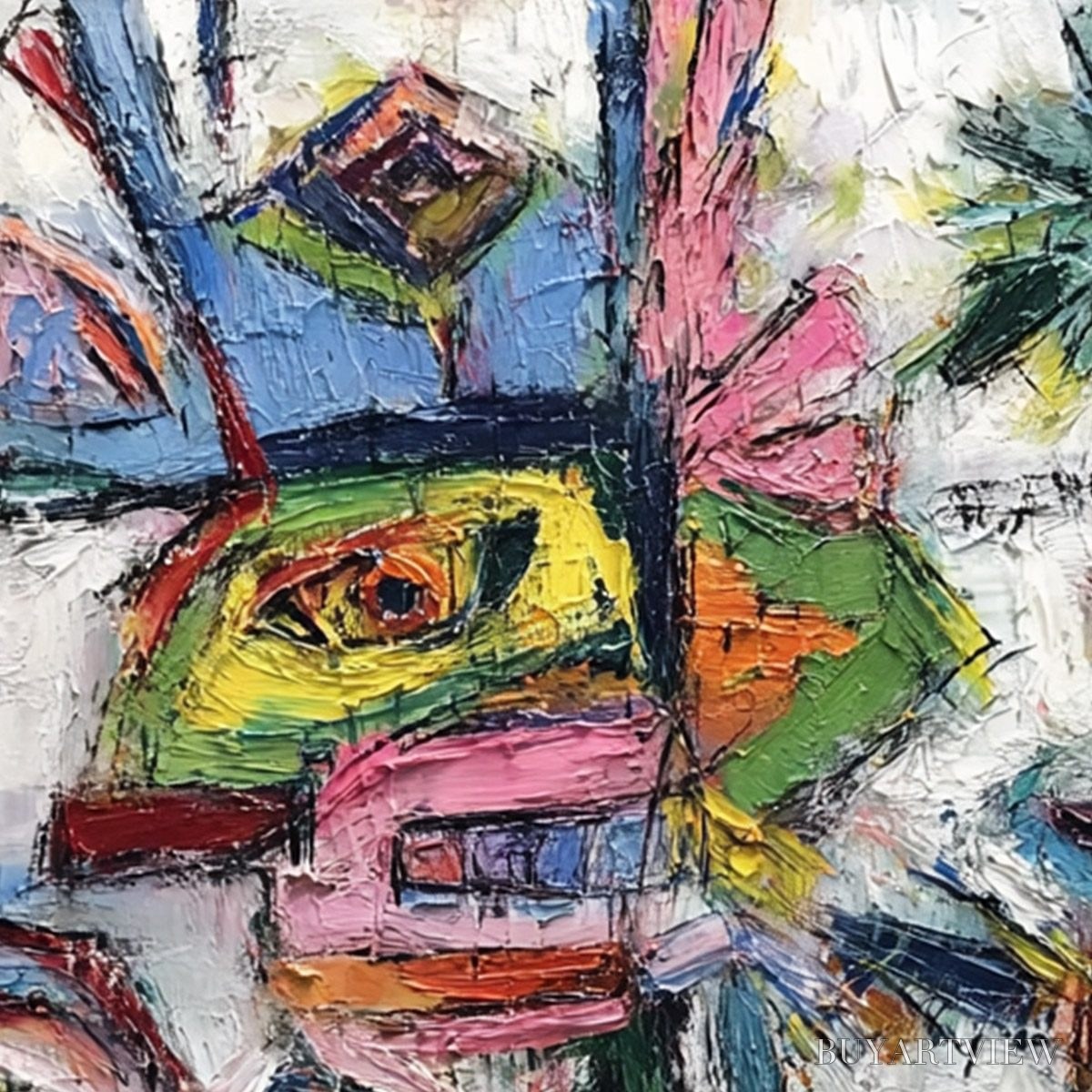 BUYARTVIEW Conversation Pieces – Vibrant Textured Abstract Figurative Painting - image 3