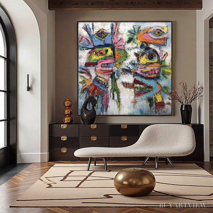 BUYARTVIEW Conversation Pieces – Vibrant Textured Abstract Figurative Painting - image 4