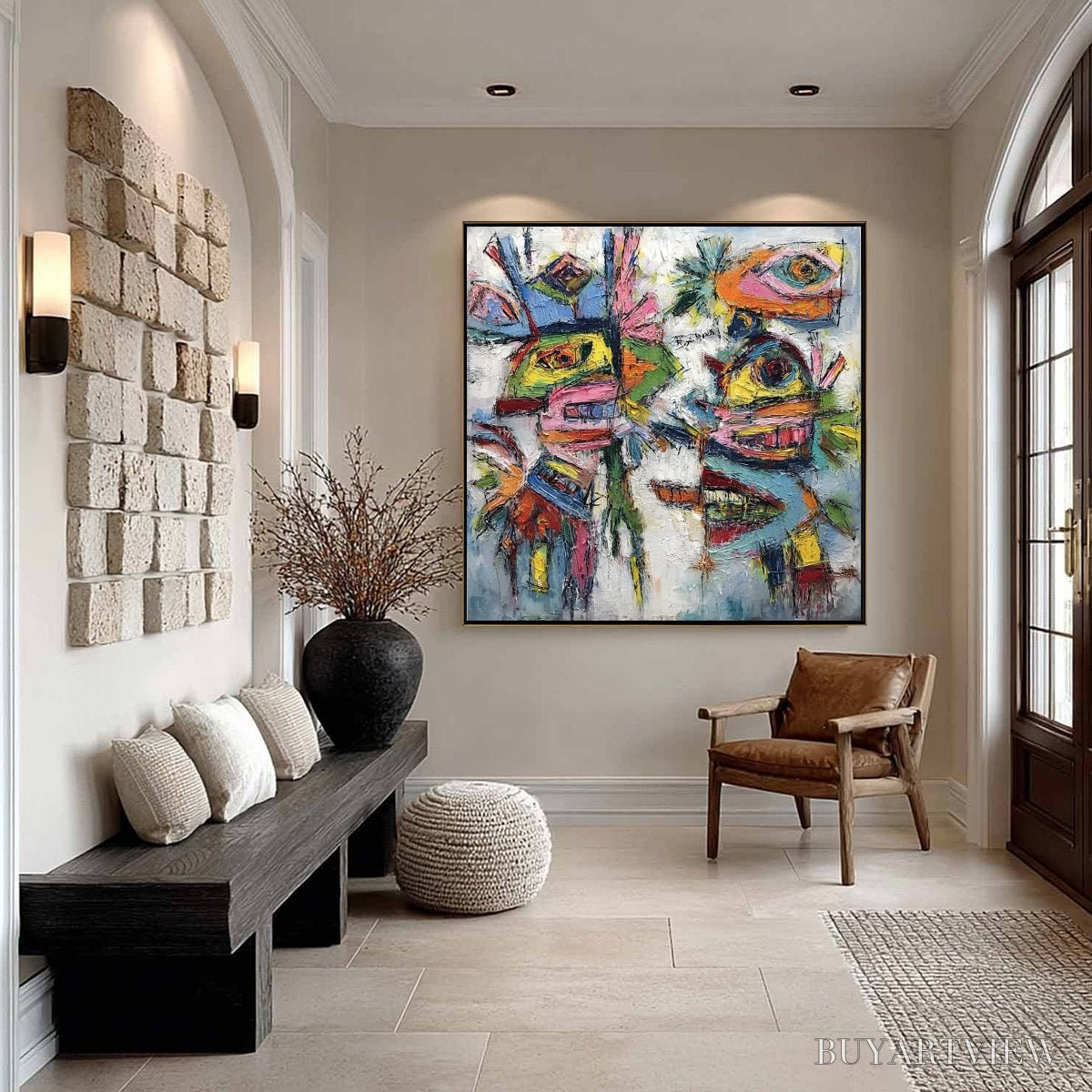 BUYARTVIEW Conversation Pieces – Vibrant Textured Abstract Figurative Painting - image 6