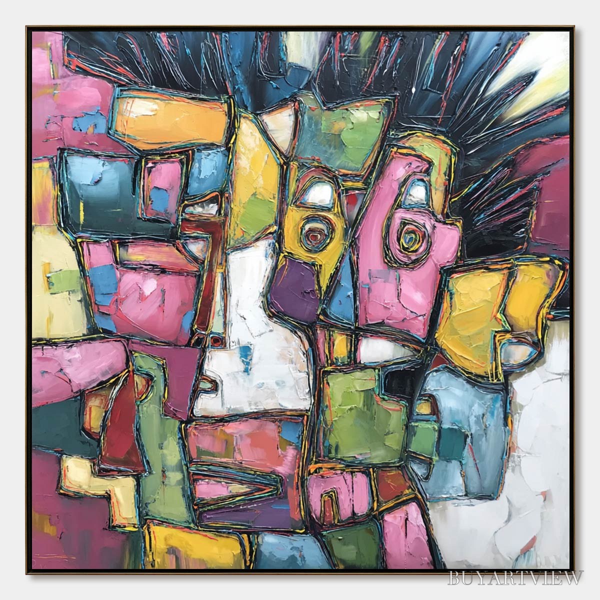 BUYARTVIEW Conversations in Color – Large Colorful Abstract Impasto Figurative Painting - image 1