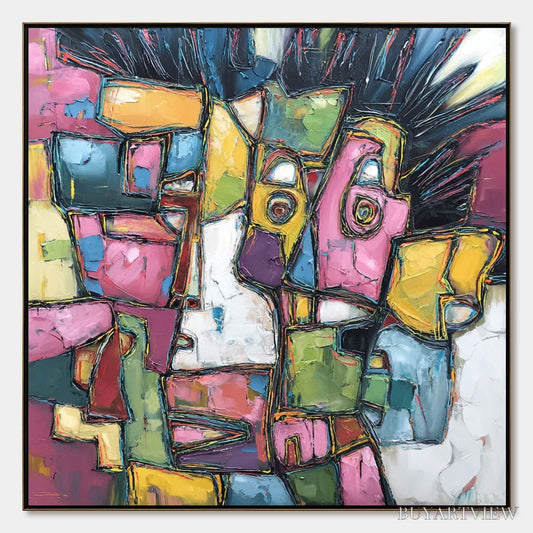 BUYARTVIEW Conversations in Color – Large Colorful Abstract Impasto Figurative Painting - image 1