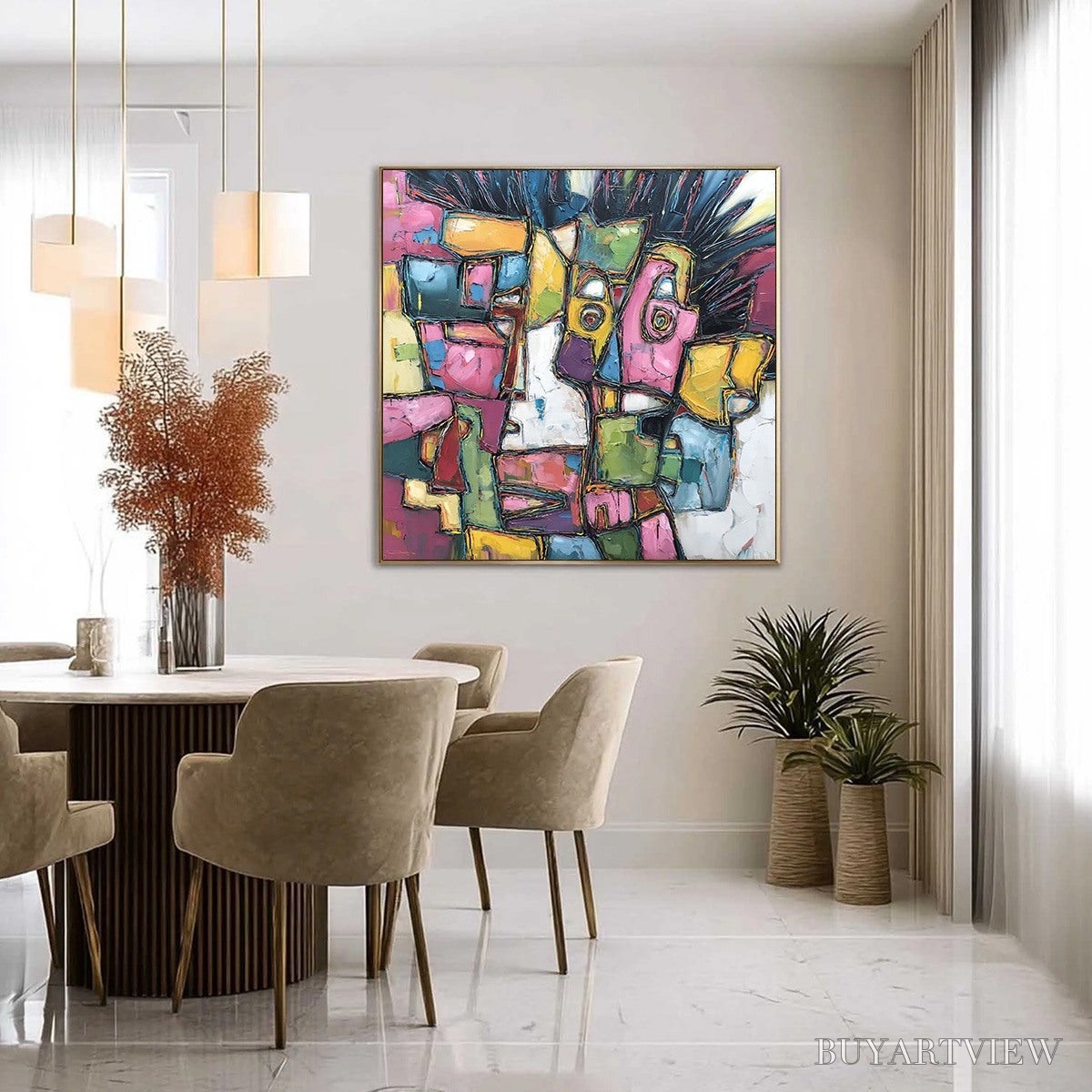 BUYARTVIEW Conversations in Color – Large Colorful Abstract Impasto Figurative Painting - image 4