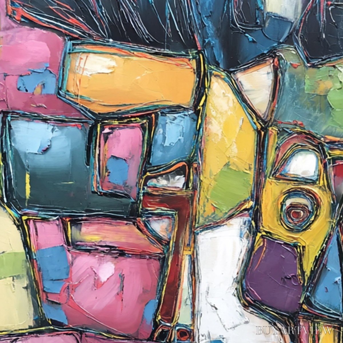 BUYARTVIEW Conversations in Color – Large Colorful Abstract Impasto Figurative Painting - image 5