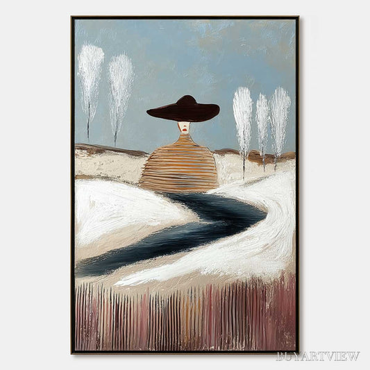BUYARTVIEW Solitude – Textured Figurative Painting of a Woman in a Winterscape - image 1