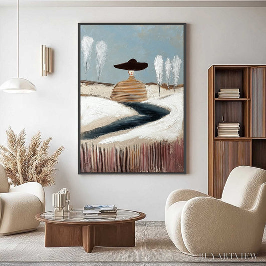 BUYARTVIEW Solitude – Textured Figurative Painting of a Woman in a Winterscape - image 2
